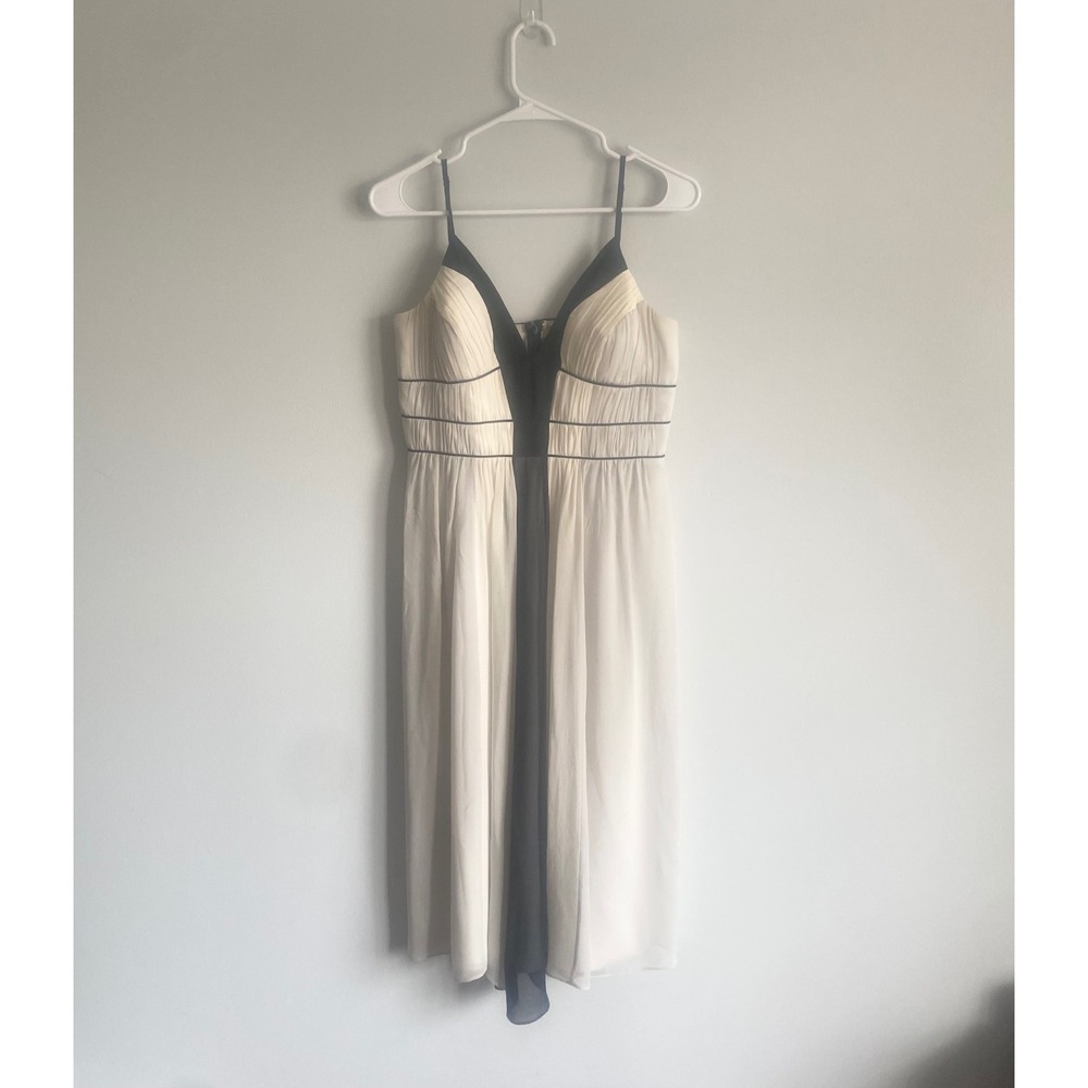 Max and Cleo 100% Silk Cream Black Midi Dress Sleeveless Corset Y2K Size 6